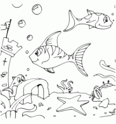 Fish swim on the seabed