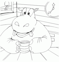 Hippopotamus drink from the cup