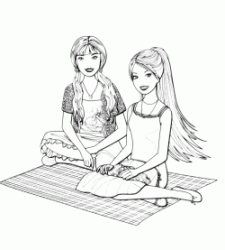 Barbie sitting on a carpett with a friend