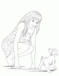 Barbie talks to a little dog