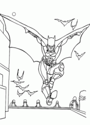 Batman fly between the buildings of Gotham City