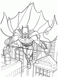 Batman fly between the skyscrapers of Gotham City