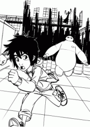 Hiro and Baymax run away from microbot controlled by Yokai