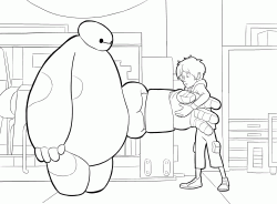 Hiro tries to put the armor to Baymax