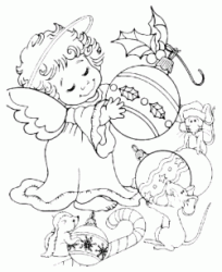 An Angel holds decorations