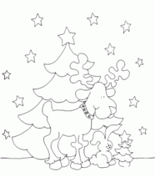 Christmas tree with reindeer and rabbit