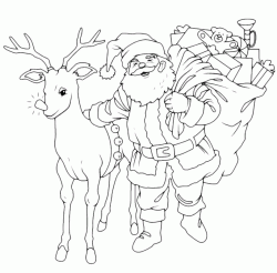Santa Claus brings gifts with the reindeer