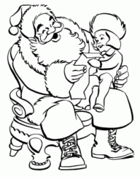 Santa Claus reads the letter with a little girl