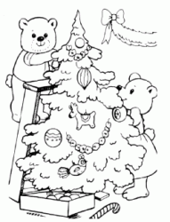 Teddy bears decorate the Christmas tree