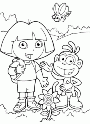 Dora and Boots found a flower