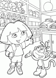 Dora and Boots happy inside a toy store