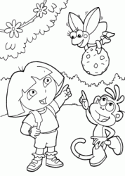 Dora and Boots indicate the insect carrying a ball of earth