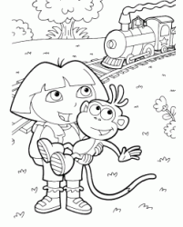 Dora and Boots look at the train that is passing