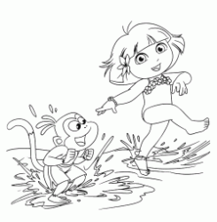 Dora and Boots play with water