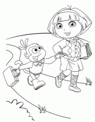 Dora and Boots walk on the street hand in hand