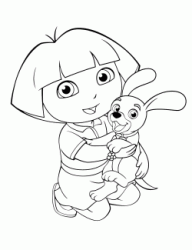 Dora holds a puppy dog in her arms