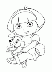 Dora holds a puppy in her arms