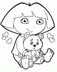 Dora in pajamas sitting with her teddy bear
