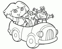 Dora is with Boots and Tyco on the car