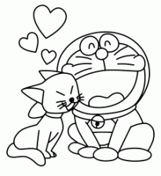 Doraemon in love with a cat