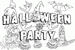 Banner for the Halloween party with ghost witches and spiderwebs