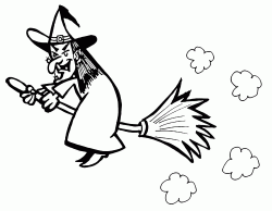 The witch flies on her broom