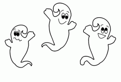 Three cute ghosts fly nearby