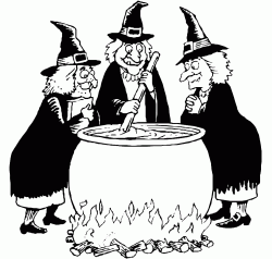 Three witches are preparing a magic potion