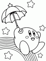 Kirby Parasol with his umbrella slip on the rainbow