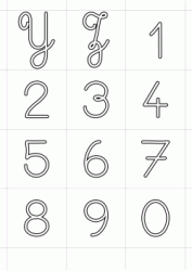 Italics uppercase letters Y - Z and numbers from 0 to 9