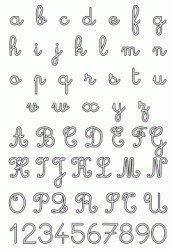 Letters and numbers, uppercase and lowercase cursive