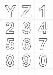 Letters in block letters Y - Z and numbers from 0 to 9