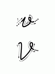 V letter with directions moving italic lowercase and uppercase