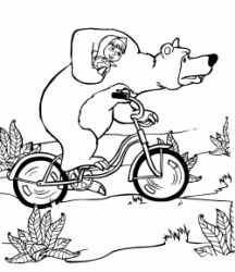 The Bear holds Masha while riding a bicycle