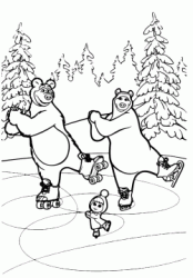 The Bear She Bear and Masha is dancing on ice with the skates