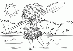 The Moana princess dances with an oar in her hand
