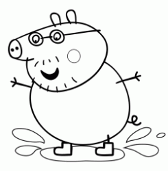 Daddy Pig jumping in puddles