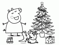 Mummy Pig and George sing near the Christmas tree
