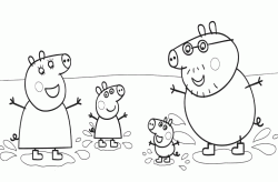 Peppa and her family playing in the mud