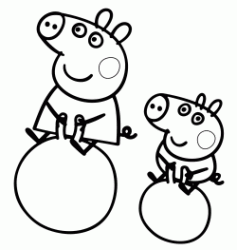 Peppa Pig and George are the jugglers on the ball