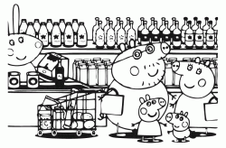 Peppa Pig and her family at the Supermarket