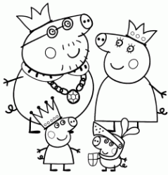 Peppa Pig and her family dressed like a king and queen