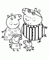 Peppa Pig and her family in pajamas
