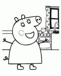 Peppa Pig happy in the kitchen