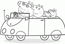 The Pig family goes in the car