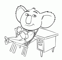 The koala Buster Moon sat leaning against the desk