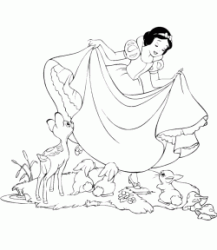 Snow White dances with the animals of the forest