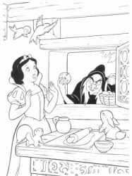 The witch offers the apple to Snow White