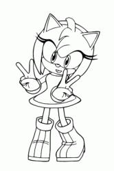 Amy Rose makes the sign of victory with her fingers