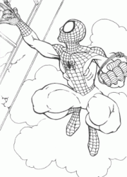 Spiderman flies with cobwebs